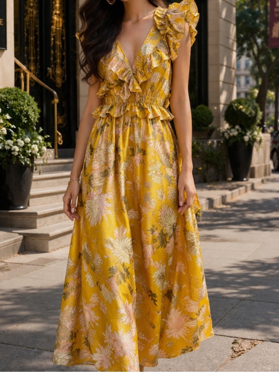 H&M Dresses & Skirts - H&M Lyocell Blend Flounced Ruffle Dress, Size Extra SMALL